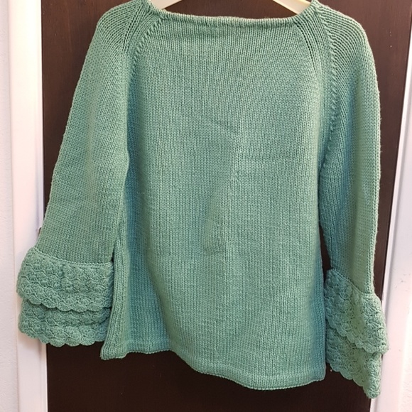 Dresses & Skirts - Green vintage handknit sweater skirt set bell slee